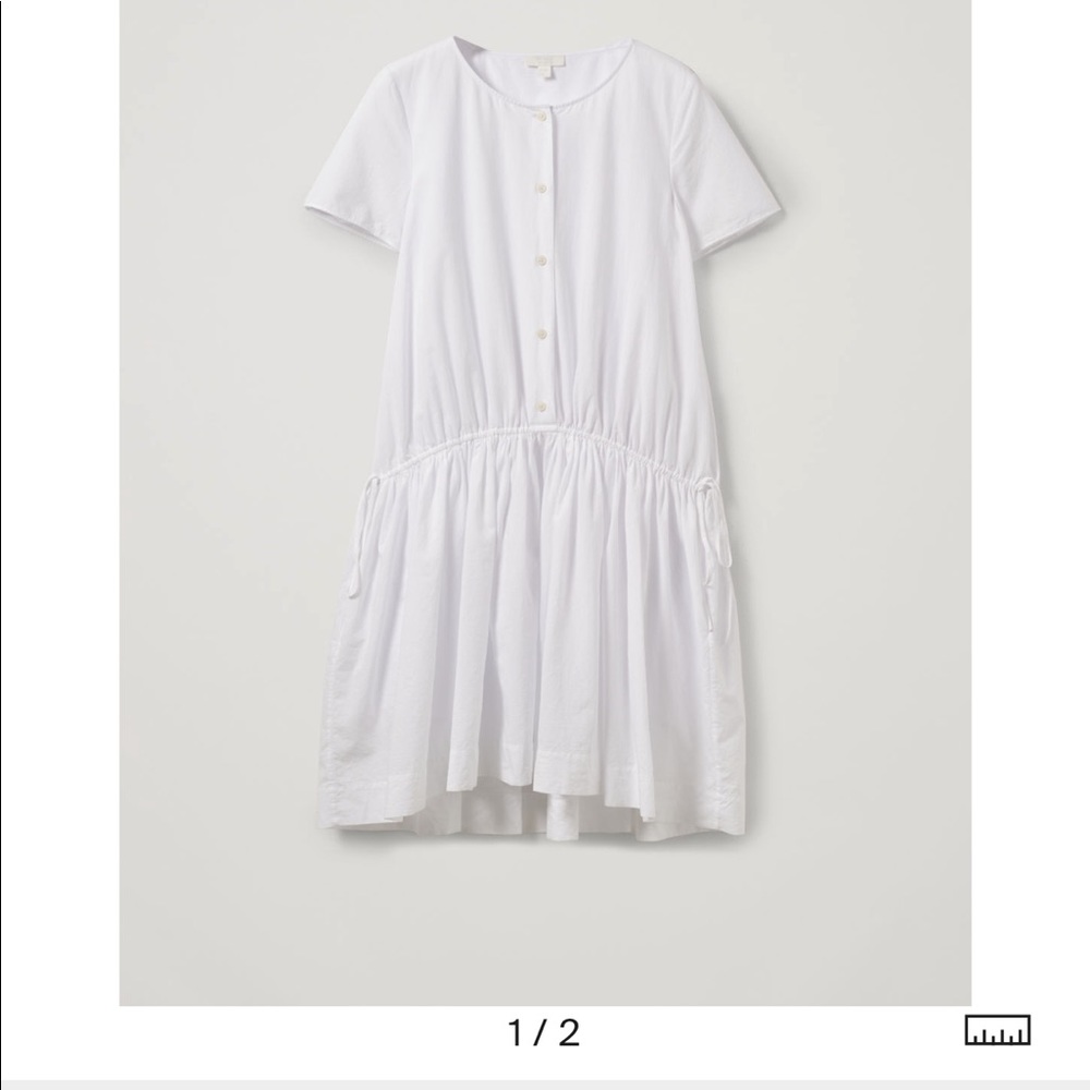 Cos drawsteing organic dress in white